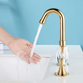 Brass and Crystal Widespread Bathroom Faucet Three Holes Polished Gold Tub Faucet High End Luxury