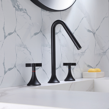 Widespread Modern Bathroom Faucets Brass Matte Black 3 Holes Cross Handle Hot and Cold Water Faucets