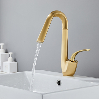 Luxury Single Hole Bathroom Faucets Solid Brass Brushed Gold Swan Rotatable Vanity Faucet Matte Black/ Chrome