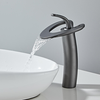Creative Love Waterfall Sink Faucet Washing Basin Single Hole Bathroom Vessel Luxury Brass Gunmetal Grey