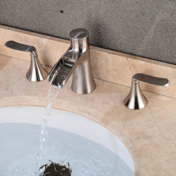 Two Handle Brass Vanity Faucets Brushed Nickel Widespread Waterfall Bathroom Faucet Three Holes Silver Modern