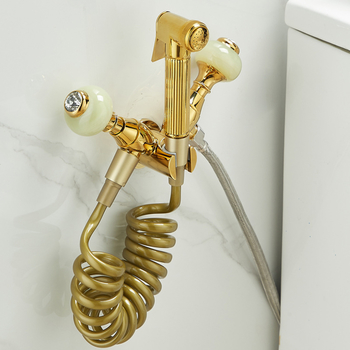Gold Bidet Faucet Brass Jade Shower Head Bathroom Hand Held Water Taps Polished Wall Mount Luxury