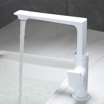 White Vessel Sink Facuet Brass Modern Rotatable Tall Bathroom Sink Faucet Single Handle One Hole Water Taps