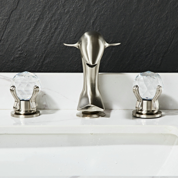 Widespread Bathroom Sink Faucets Dolphin Three Holes Brushed Nickel/ Polished Brass/ Chrome Modern Crystal Handle Water Taps