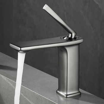 LED Color-Changing Waterfall Bathroom Faucet – Gunmetal Gray, Single Handle, Glass Spout, Water-Powered Lights