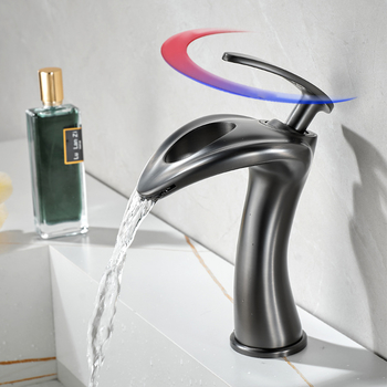 Waterfall Bathroom Faucet Modern One Hole Brass Faucets Bathroom Gunmetal Grey Chrome Gold Sink Faucets