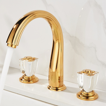 Brass Three-Hole Bathroom Faucet with Gold Finish - Split Design for Modern Sinks, Corrosion-Resistant & Easy Installation