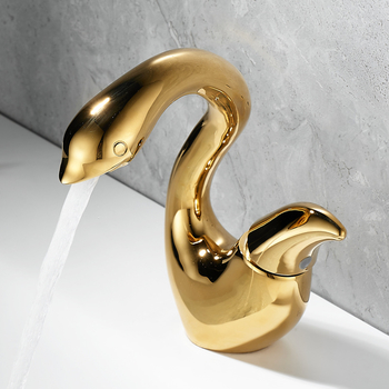 Swan Shape Brass Bathroom Faucets Modern Single Hole Vanity Faucets Farmhouse Brushed Gold Black