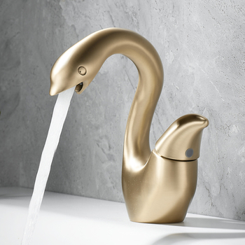 Gold Swan Bathroom Faucets Brass White Beige Single Handle Modern Commercial Use