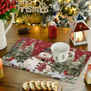 Christmas Placemat Decoration Set Santa Claus Linen Stain Resistant Insulated Dining Table Cloth 4 Pcs