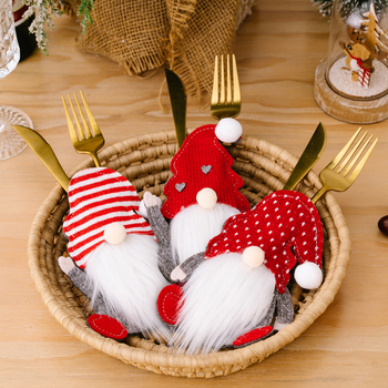 Christmas Decoration Supplies Dwarf Knife and Fork Set Faceless Bag Rudolph Cutlery Set 4 Pcs