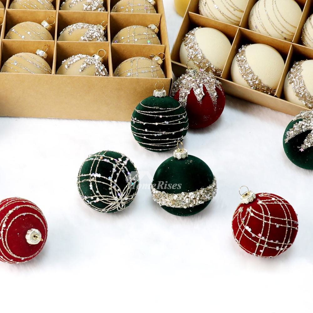 12 Pack Christmas Balls Textured Flocking Painted Balls Exquisite Christmas Tree Pendants 12 Pack Christmas Balls Textured Flocking Painted Balls Exquisite Christmas Tree Pendants