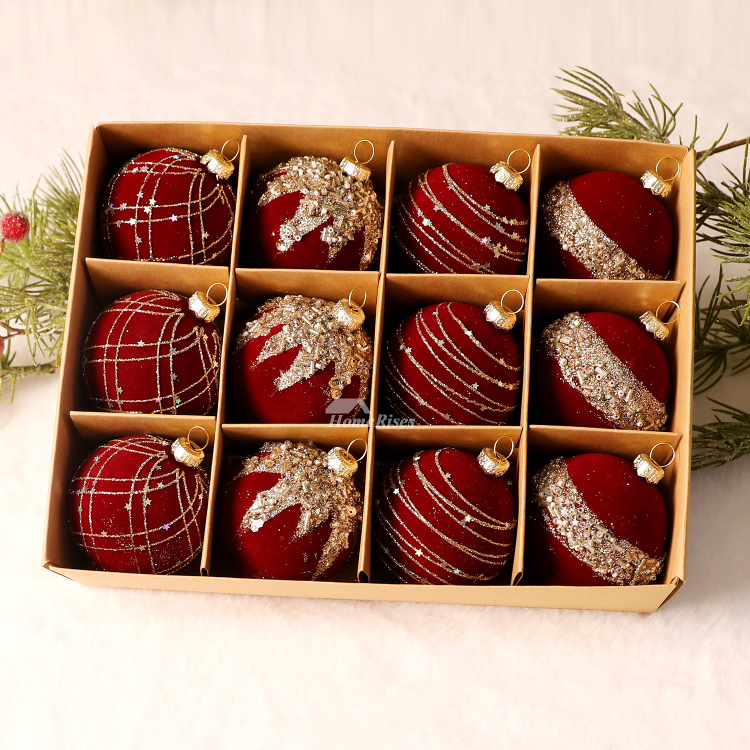 12 Pack Christmas Balls Textured Flocking Painted Balls Exquisite Christmas Tree Pendants 12 Pack Christmas Balls Textured Flocking Painted Balls Exquisite Christmas Tree Pendants