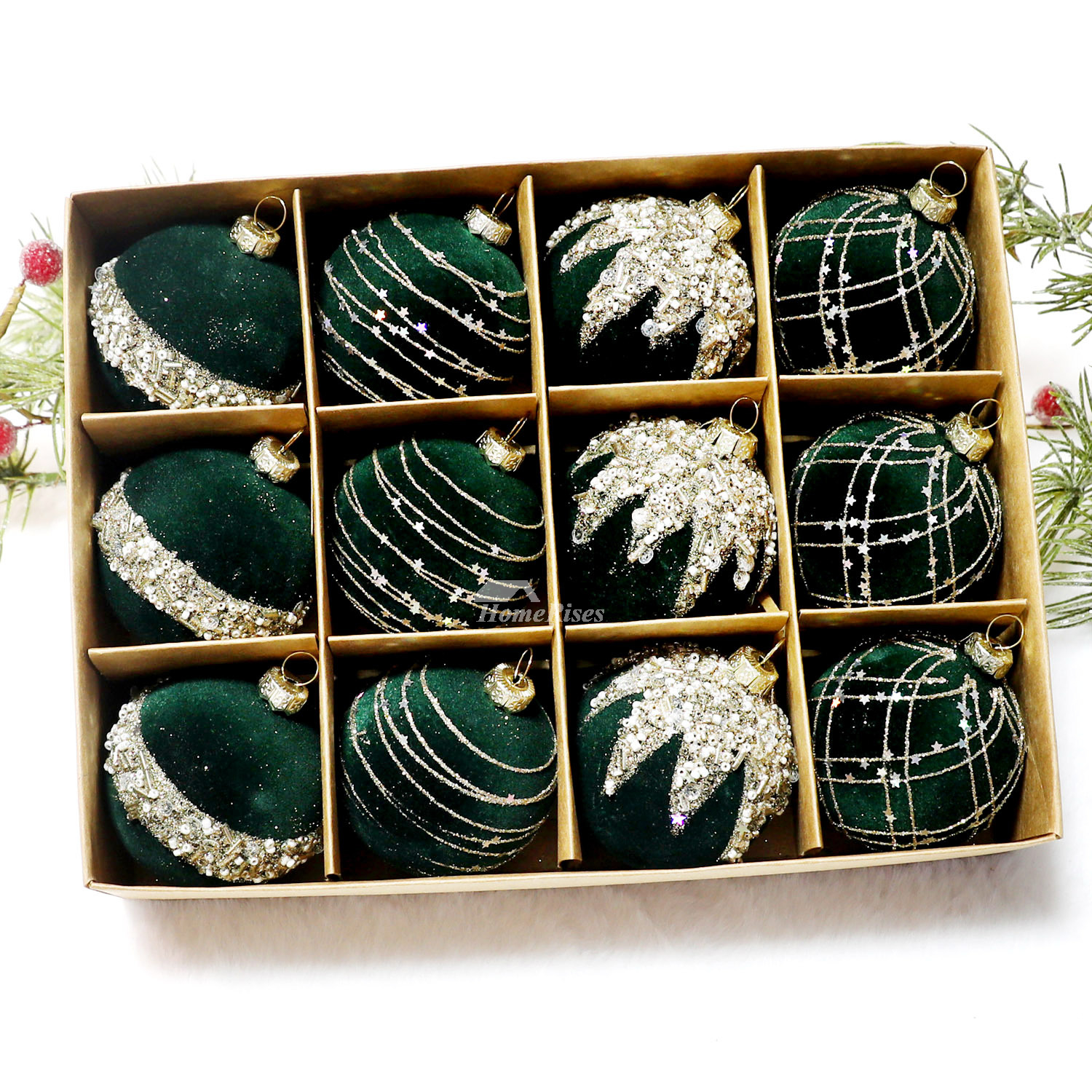 12 Pack Christmas Balls Textured Flocking Painted Balls Exquisite Christmas Tree Pendants 12 Pack Christmas Balls Textured Flocking Painted Balls Exquisite Christmas Tree Pendants