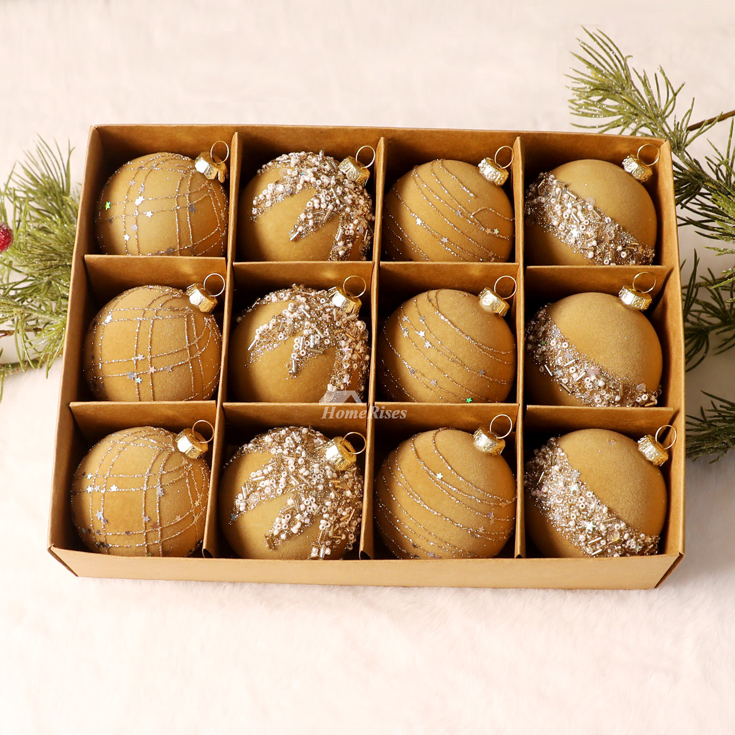 12 Pack Christmas Balls Textured Flocking Painted Balls Exquisite Christmas Tree Pendants 12 Pack Christmas Balls Textured Flocking Painted Balls Exquisite Christmas Tree Pendants