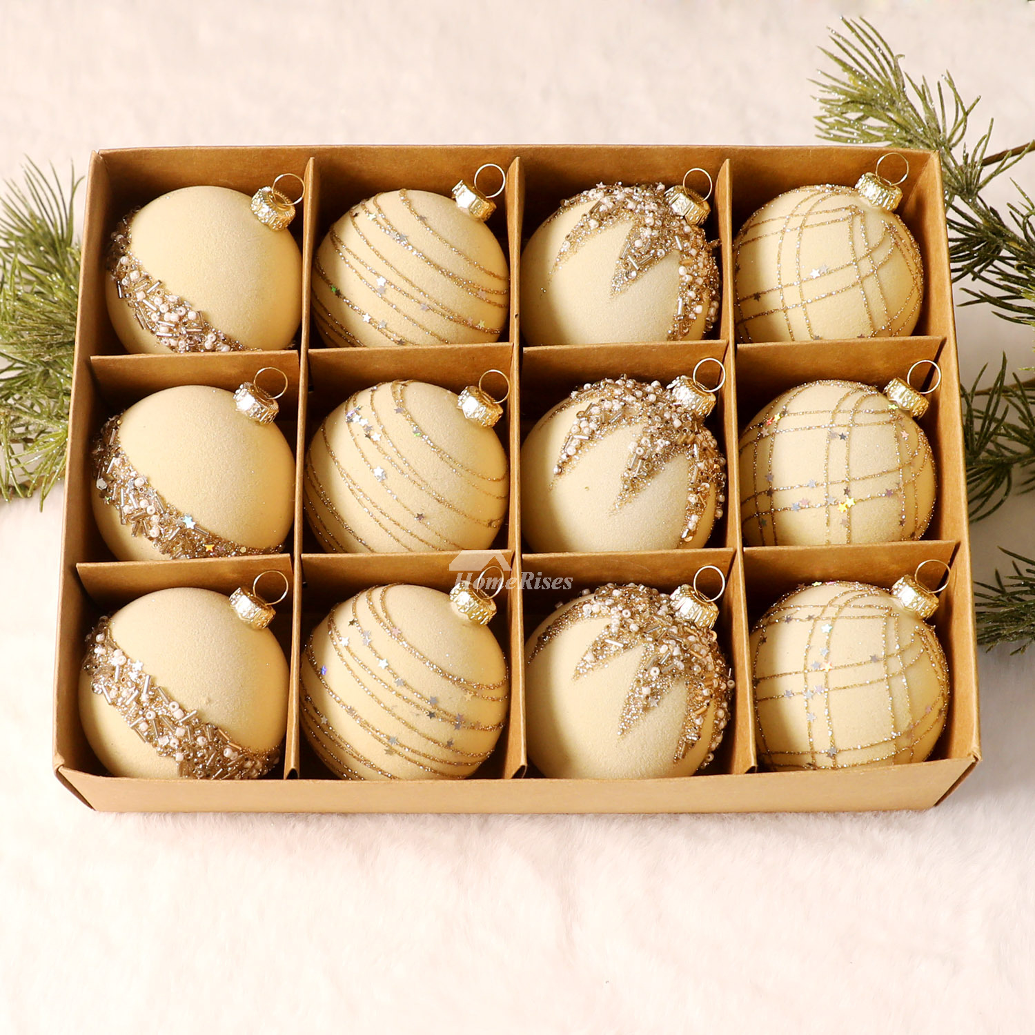 12 Pack Christmas Balls Textured Flocking Painted Balls Exquisite Christmas Tree Pendants 12 Pack Christmas Balls Textured Flocking Painted Balls Exquisite Christmas Tree Pendants