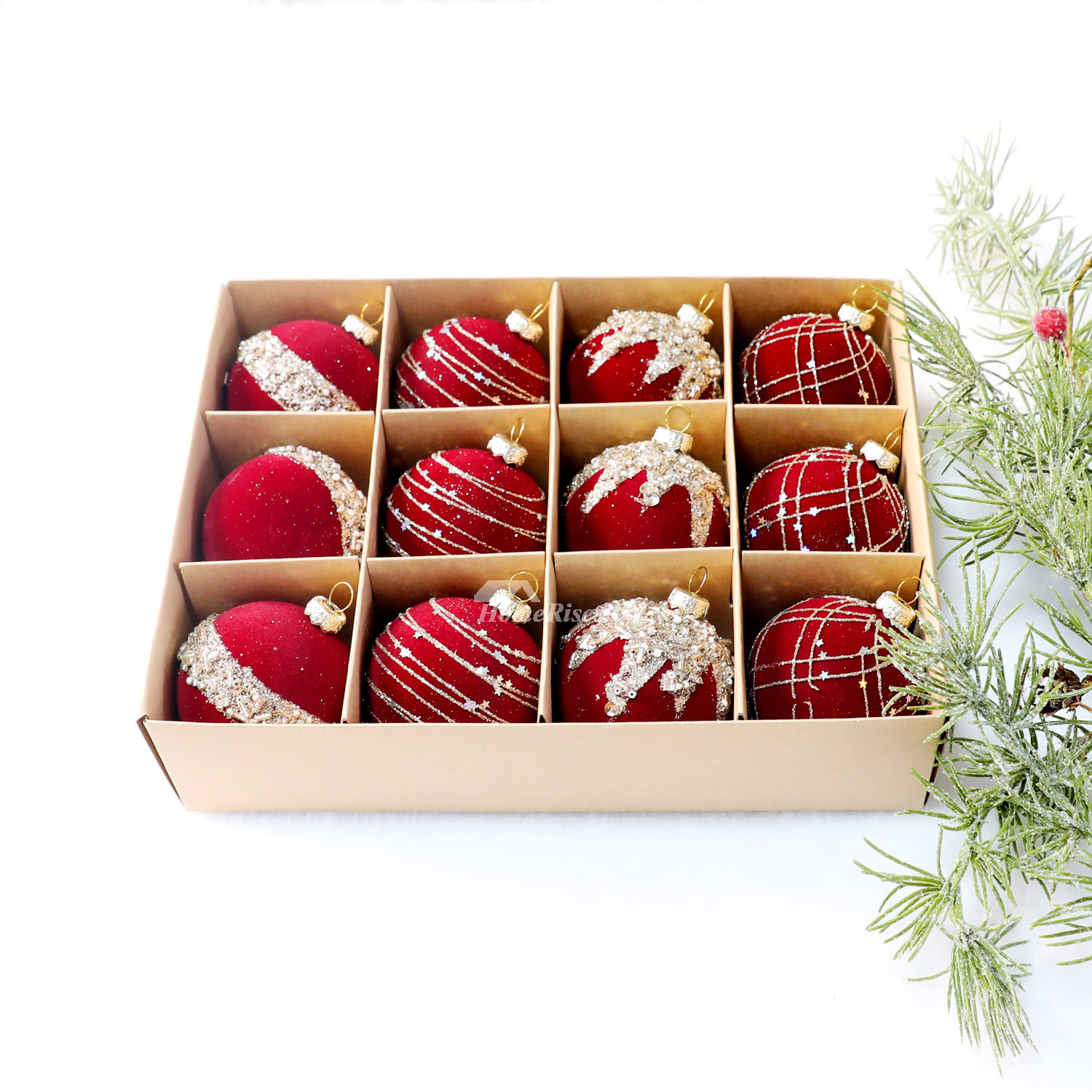 12 Pack Christmas Balls Textured Flocking Painted Balls Exquisite Christmas Tree Pendants 12 Pack Christmas Balls Textured Flocking Painted Balls Exquisite Christmas Tree Pendants