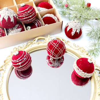 12 Pack Christmas Balls Textured Flocking Painted Balls Exquisite Christmas Tree Pendants