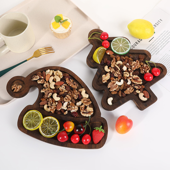 Christmas Tableware Tray Cute Home Wooden Christmas Tree Fruit Plate Cake Dessert Grid Wooden Plate