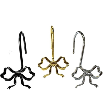 Gold Bow Shower Curtain Hooks, 12 Pack Decorative Metal Rust Proof Shower Curtain Rings for Bathroom