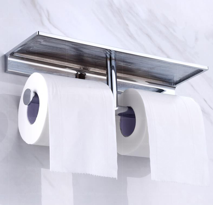 Gold Luxury Polished Antique Brass Double Toilet Paper Holder With Shelf